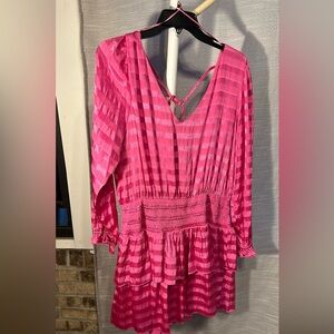 Women’s Large long sleeve 
V-neck smocked waist, Mini Dress